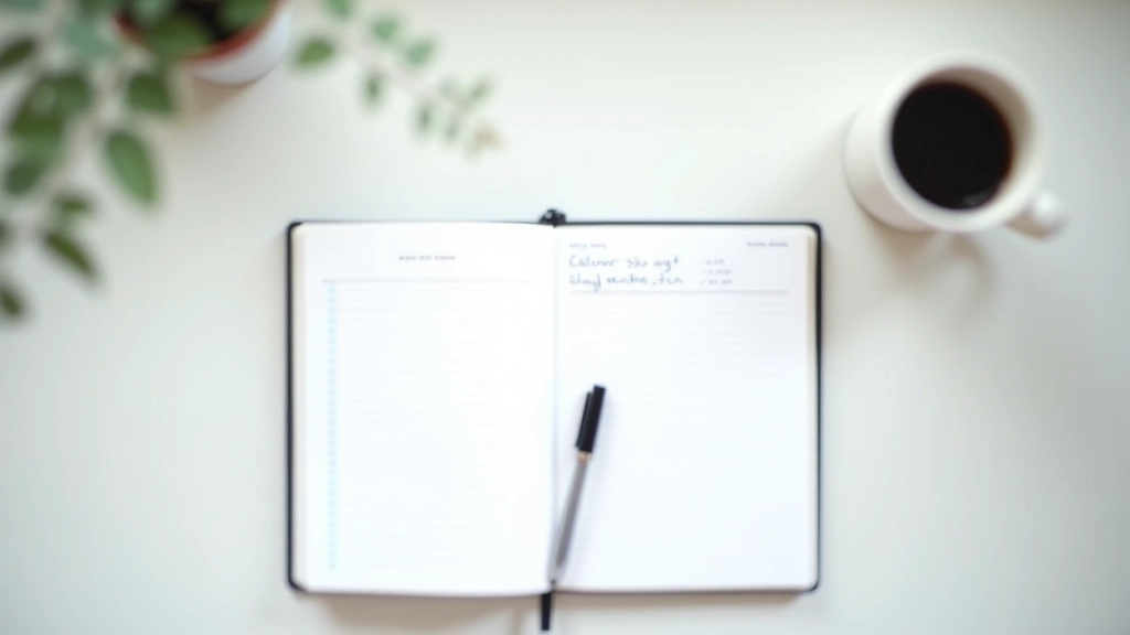 Minimalist workspace with journal, pen, and strategic planning notebook