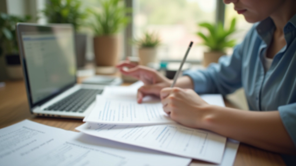 Person writing in journal at desk with open laptop and planning materials, creating personal vision statement