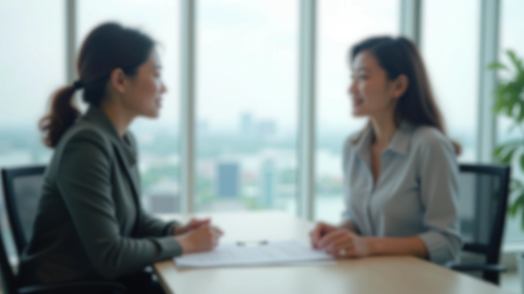 Two professionals in casual office setting having focused discussion about progress and goals, natural lighting