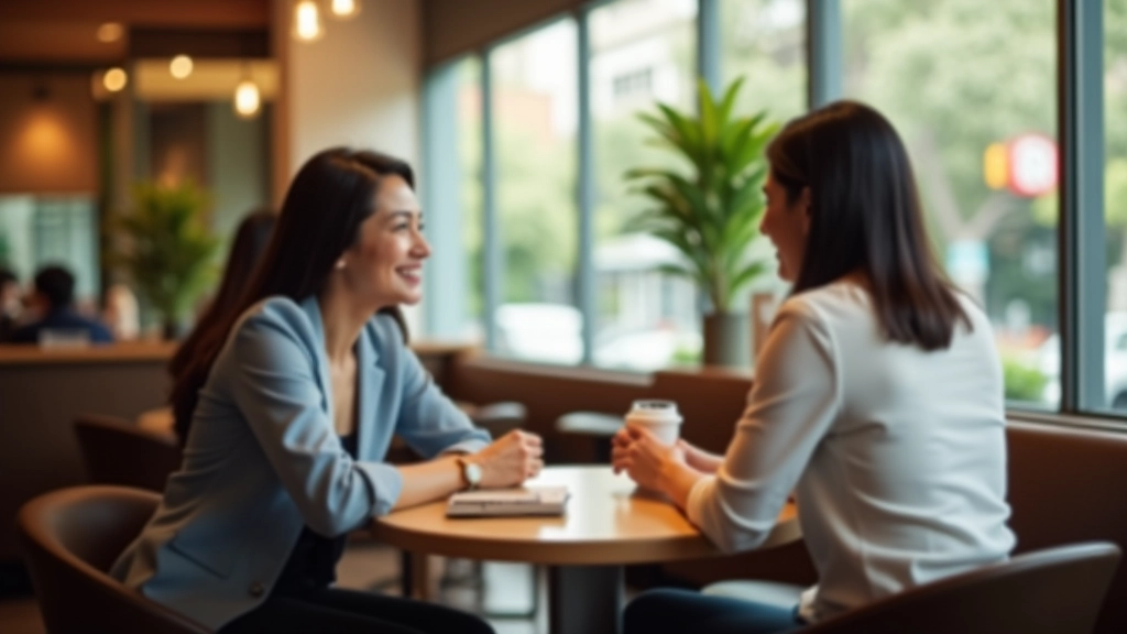 Woman and man having a meaningful conversation at a cafe, discussing life goals and personal vision over coffee