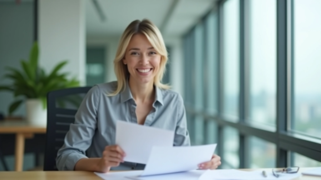 Professional woman reviewing strategic goals and planning documents at her workspace